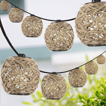 Oahu 10-Light Indoor/Outdoor 10 ft. Rustic Coastal Incandescent C7 Globe Hemp Rope Shaded String Lights - JONATHAN Y